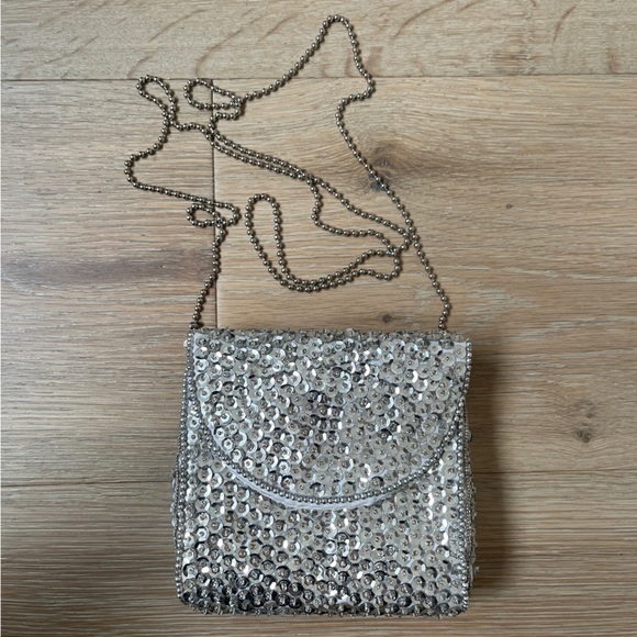 Contempo Casuals Handbags - Vintage 90s Contempo Casuals Evening Silver Sequin Mini Purse Crossbody Bag